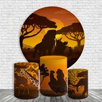 Kit Painel De Festa Rei Leão Selva + Trio De Cilindros Em Tecido Copia