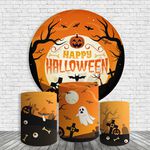 Kit Painel Festa Halloween 4 Fantasmas Redondo + Trio De Cilindros Em Tecido