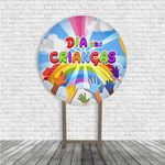 Kit Painel De Festa Feliz Dia Das Crianças 3 Redondo + Trio De Cilindros Em Tecido