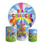 Kit Painel De Festa Feliz Dia Das Crianças 3 Redondo + Trio De Cilindros Em Tecido