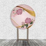 Kit Painel De Festa Arranjo De Flores Jardim Floral Redondo + Trio De Cilindros Em Tecido
