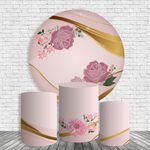 Kit Painel De Festa Arranjo De Flores Jardim Floral Redondo + Trio De Cilindros Em Tecido