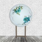Kit Painel De Festa Jardim Floral Flores Azul Redondo + Trio De Cilindros Em Tecido