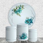 Kit Painel De Festa Jardim Floral Flores Azul Redondo + Trio De Cilindros Em Tecido