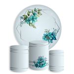 Kit Painel De Festa Jardim Floral Flores Azul Redondo + Trio De Cilindros Em Tecido