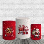 Kit Painel De Festa Papai Noel Natal Fofo Redondo + Trio De Cilindros Em Tecido