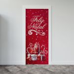 Capa De Porta Para Decoração Festa Feliz Natal Papai Noel Tecido Elástico 2.10x0.85m Painel de Porta 