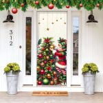 Capa De Porta Para Decoração Natal Duende Tecido Elástico 2.10x0.85m Painel de Porta Copia