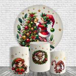Kit Painel De Festa Feliz Natal Mágico Duende Redondo + Trio De Cilindros Em Tecido