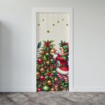Capa De Porta Para Decoração Natal Duende Tecido Elástico 2.10x0.85m Painel de Porta Copia