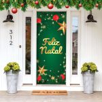 Capa De Porta Para Decoração Festa Feliz Natal Tecido Elástico 2.10x0.85m Painel de Porta