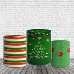 Kit Painel De Festa Feliz Natal Natalino Redondo + Trio De Cilindros Em Tecido