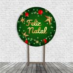 Kit Painel De Festa Feliz Natal Natalino Redondo + Trio De Cilindros Em Tecido