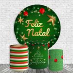 Kit Painel De Festa Feliz Natal Natalino Redondo + Trio De Cilindros Em Tecido