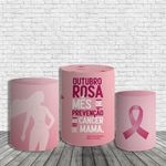 Kit Painel De Festa Outubro Rosa Redondo + Trio De Cilindros Em Tecido