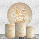 Kit Painel De Festa Feliz Ano Novo Virada Redondo + Trio De Cilindros Em Tecido