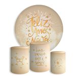 Kit Painel De Festa Feliz Ano Novo Virada Redondo + Trio De Cilindros Em Tecido