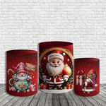 Kit Painel De Festa Feliz Natal Papai Noel + Trio De Cilindros Em Tecido 