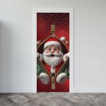 Capa De Porta Para Decoração Festa Feliz Natal Papai Noel Tecido Elástico 2.10x0.85m Painel de Porta