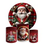 Kit Painel De Festa Feliz Natal Papai Noel + Trio De Cilindros Em Tecido 