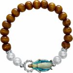 PULSEIRA DE MADEIRA COM PÉROLA NOSSA SENHORA DAS GRAÇAS