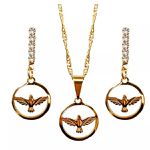 Conjunto Folheado Ouro Gargantilha Colar e Brinco Espiríto Santo Vazado Mf441