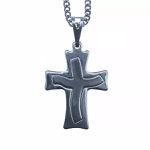 Corrente Colar Com Crucifixo Aco Inox Liso Com Aplique