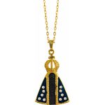 Gargantilha Folheada a Ouro Nossa Senhora Aparecida Manto Azul Grande Mf125