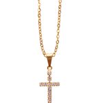 Corrente Gargantilha Folheada a Ouro Com Crucifixo Strass Cf07