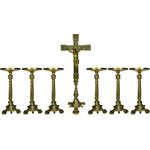 Conjunto Crucifixo Metal de Altar 50 cm E 6 Castiçal 30cm