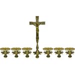 Conjunto Crucifixo Metal de Altar 50cm E 6 Castiçal 7x13cm