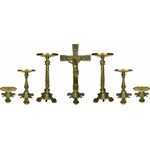 Conjunto Crucifixo Metal De Altar 37,5 Cm e 6 Castiçal 7x21x30cm