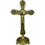 Crucifixo Metal De Mesa 23cm Ouro Velho