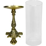 KIT CASTIÇAL CANDELABRO ALTO OURO VELHO 21x12 CM COM DONZELA 24X9CM (VELA NÃO INCLUSA)