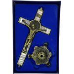 Cruz Crucifixo Mesa Altar Metal Ouro Velho São Bento