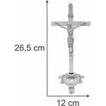 Cruz Crucifixo Mesa Altar Metal Prateado Com Base 26,5cm