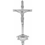 Cruz Crucifixo Mesa Altar Metal Prateado Com Base 26,5cm