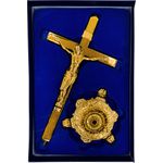 Cruz Crucifixo Mesa Altar Dourado Com Base 26,5cm