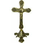 Conjunto Crucifixo Metal De Altar 30 Cm e 2 Castiçal Baixo 7x13cm