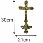 Conjunto Crucifixo Metal De Altar 30 Cm e 2 Castiçal Baixo 7x13cm