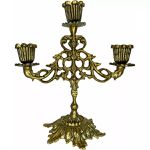 Castiçal Candelabro 03 Velas Ouro Velho 23x21 Cm