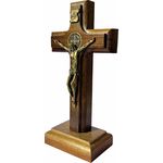Cruz Crucifixo Madeira Com Cristo Metal Mesa e Parede 12cm