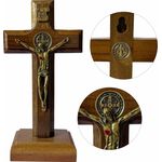 Cruz Crucifixo Madeira Com Cristo Metal Mesa e Parede 12cm