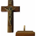 Cruz Crucifixo Madeira Com Cristo Metal Mesa e Parede 12cm