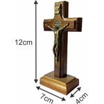 Cruz Crucifixo Madeira Com Cristo Metal Mesa e Parede 12cm