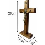 Cruz Crucifixo Madeira Com Cristo Metal Mesa e Parede 26cm