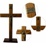 Cruz Crucifixo Madeira Com Cristo Metal Mesa e Parede 35cm