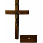 Cruz Crucifixo Madeira Com Cristo Metal Mesa e Parede 35cm