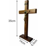 Cruz Crucifixo Madeira Com Cristo Metal Mesa e Parede 35cm
