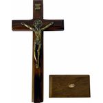 Cruz Crucifixo Madeira Com Cristo Metal Mesa e Parede 19cm
